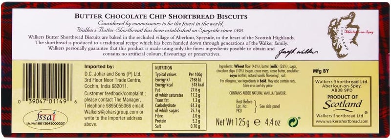 Walker's Walkers Butter Chocolate Chip Shortbread Biscuits - 125g - Image 2